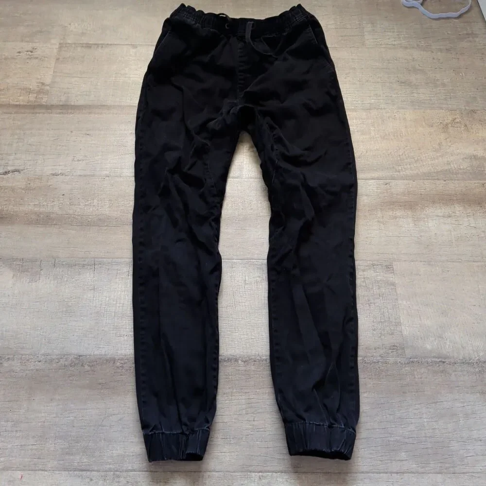 ZANEROBE Jogger Pants Mens Size 32 Black Elastic Waist Drawstring Cuffed Chino